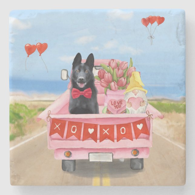 German Shepherd Dog Valentine's Day Truck Hearts  Stone Coaster (Front)