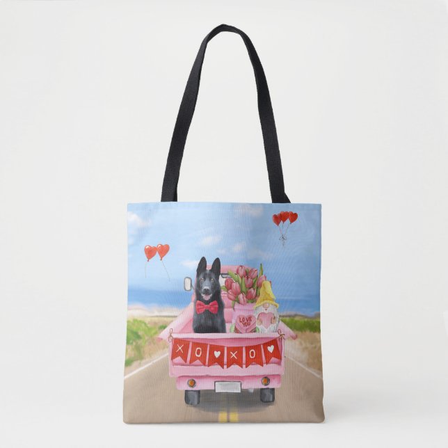German Shepherd Dog Valentine's Day Truck Hearts Tote Bag (Front)