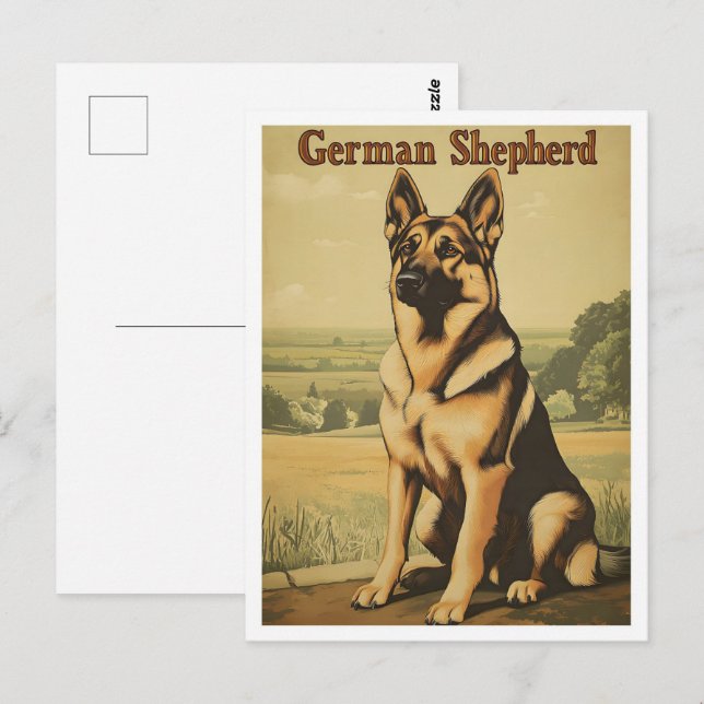 German Shepherd Dog Vintage Art Postcard (Front/Back)