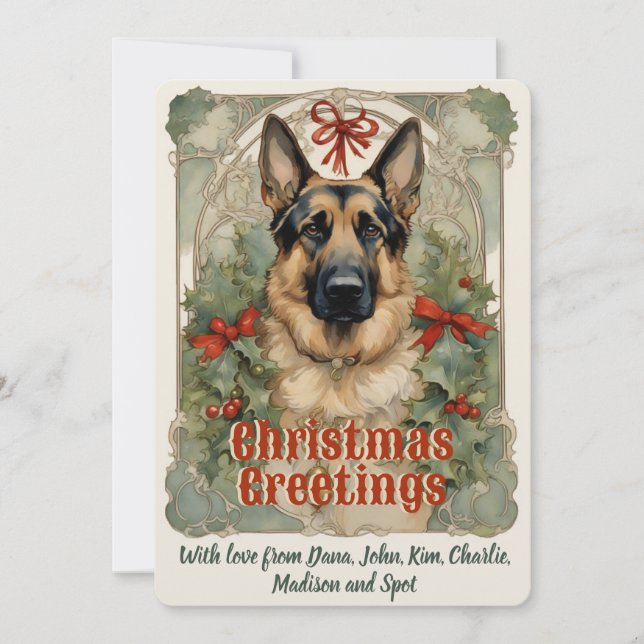 German Shepherd Dog Vintage Christmas Card (Front)