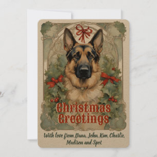 German Shepherd Dog Vintage Christmas Card