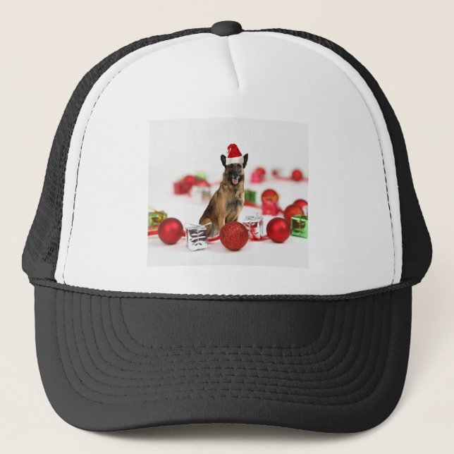 German Shepherd dog w Christmas Gifts Santa Hat (Front)