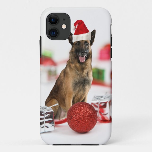 German Shepherd dog w Christmas Gifts Santa Hat Case-Mate iPhone Case (Back)