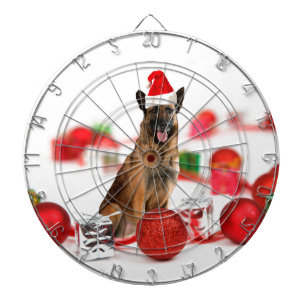German Shepherd dog w Christmas Gifts Santa Hat Dartboard
