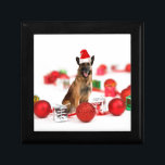 German Shepherd dog w Christmas Gifts Santa Hat Gift Box<br><div class="desc">A cute German Shepherd dog sitting with Christmas ornaments and gifts wearing Santa hat. A perfect way to celebrate Christmas!</div>