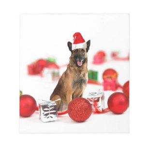 German Shepherd dog w Christmas Gifts Santa Hat Notepad