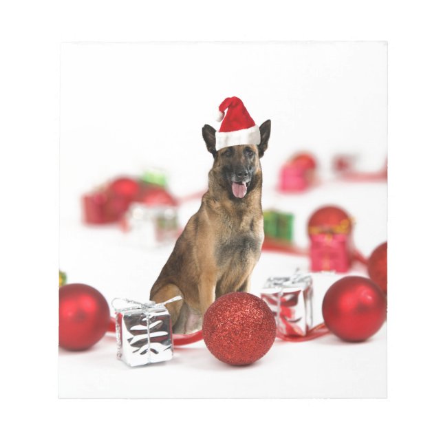 German Shepherd dog w Christmas Gifts Santa Hat Notepad (Front)