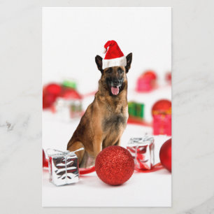 German Shepherd dog w Christmas Gifts Santa Hat Stationery