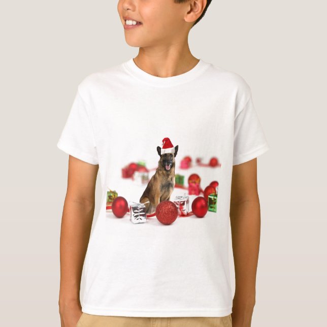 German Shepherd dog w Christmas Gifts Santa Hat T-Shirt (Front)