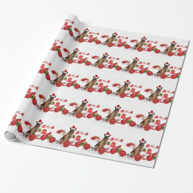 German Shepherd dog w Christmas Gifts Santa Hat Wrapping Paper (Unrolled)