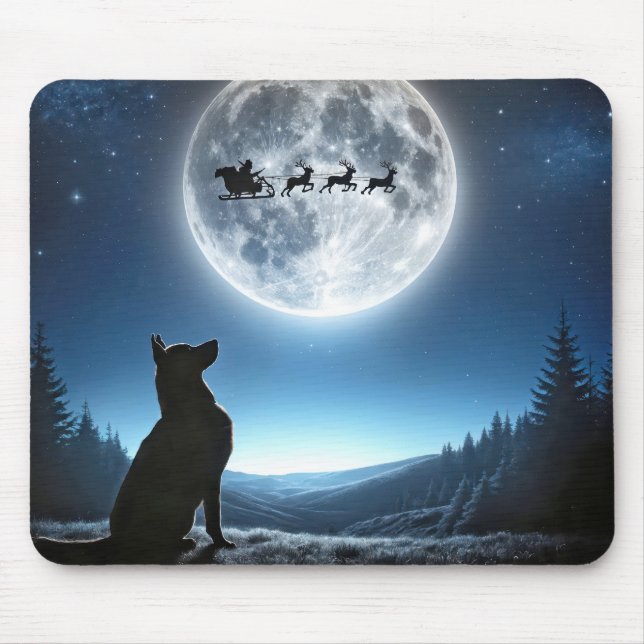 German Shepherd Dog Watching Santa Mouse Mat (Front)