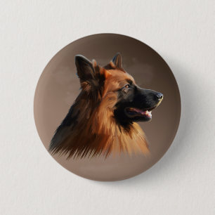 German Shepherd Dog Watercolor Art Portrait 6 Cm Round Badge