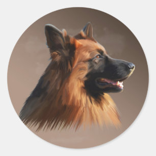 German Shepherd Dog Watercolor Art Portrait Classic Round Sticker