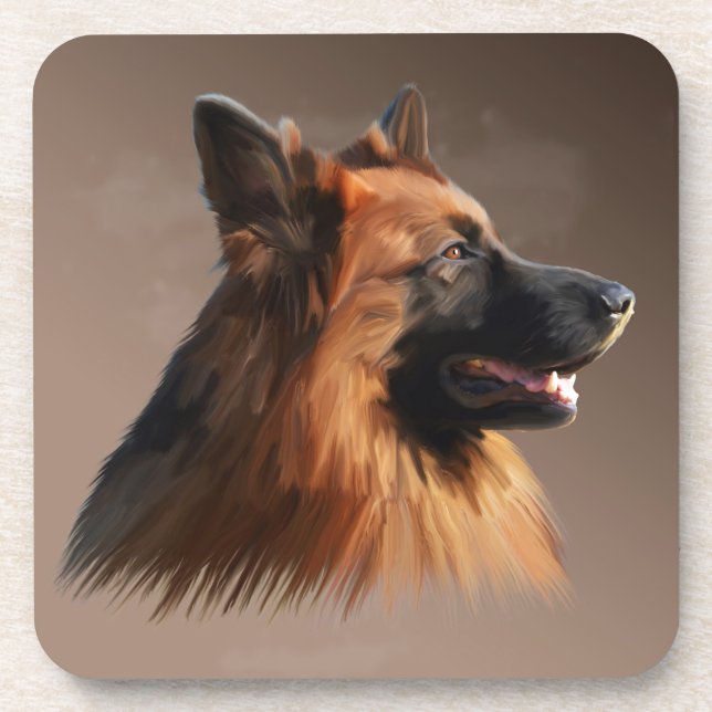 German Shepherd Dog Watercolor Art Portrait Coaster (Front)