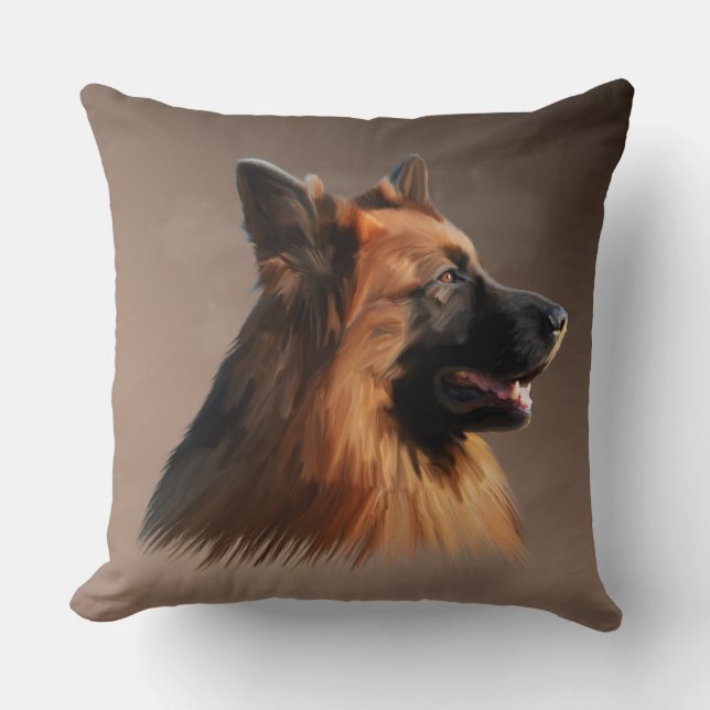 German Shepherd Dog Watercolor Art Portrait Cushion (Front)