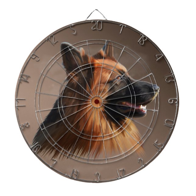 German Shepherd Dog Watercolor Art Portrait Dartboard (Front)