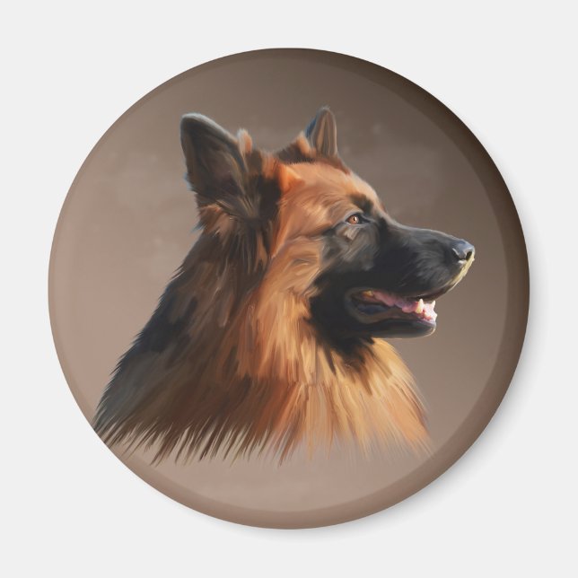 German Shepherd Dog Watercolor Art Portrait Magnet (Front)