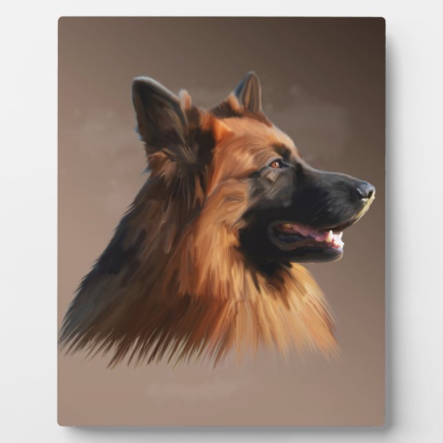 German Shepherd Dog Watercolor Art Portrait Plaque (Front)