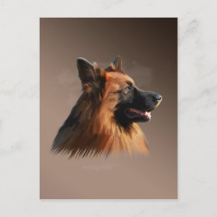German Shepherd Dog Watercolor Art Portrait Postcard