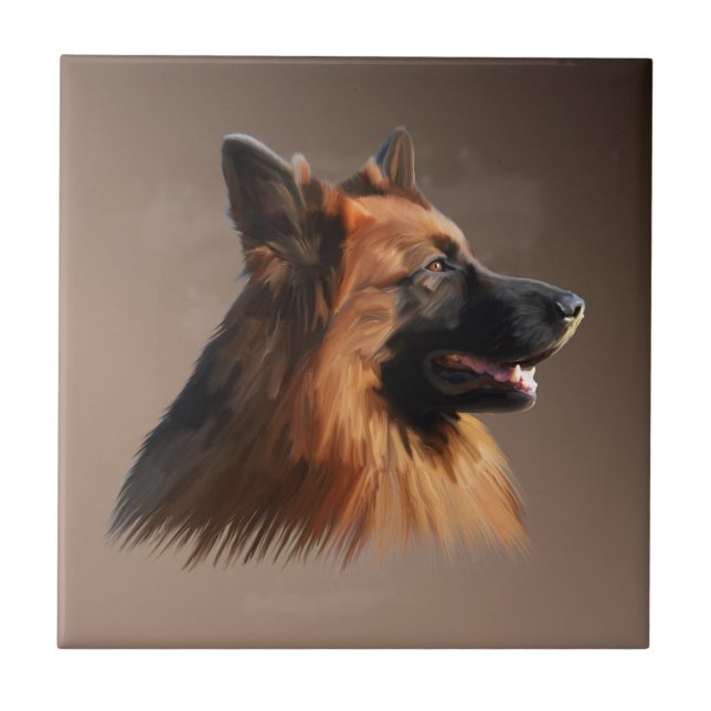 German Shepherd Dog Watercolor Art Portrait Tile (Front)