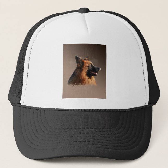 German Shepherd Dog Watercolor Art Portrait Trucker Hat (Front)