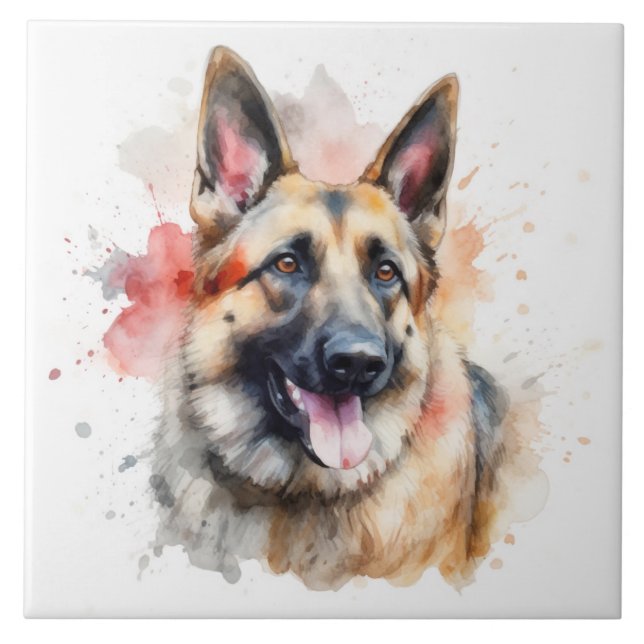 German Shepherd Dog, Watercolor Art Tile (Front)