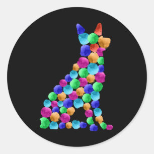 German shepherd dog Watercolor paint dot art Classic Round Sticker