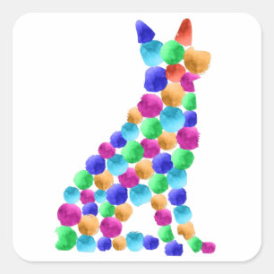 German shepherd dog Watercolor paint dot art Square Sticker