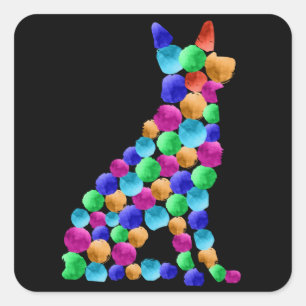 German shepherd dog Watercolor paint dot art Square Sticker