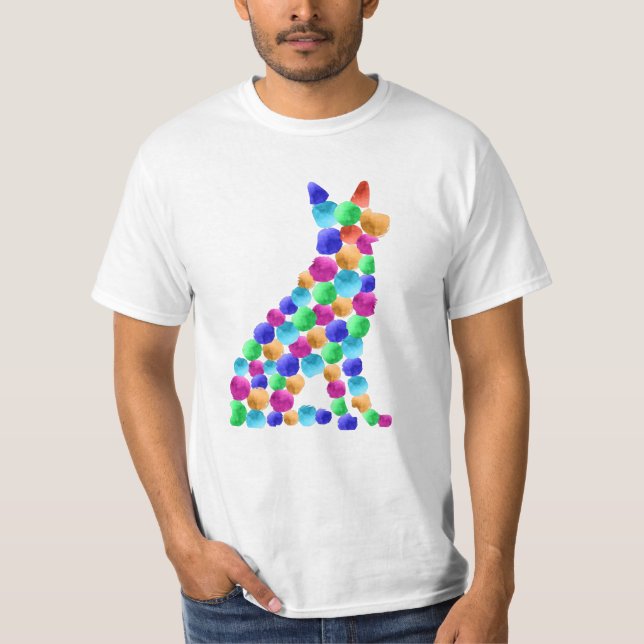 German shepherd dog Watercolor paint dot art T-Shirt (Front)