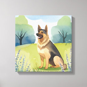 German Shepherd Dog Watercolor Painting Canvas Print