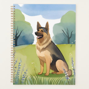 German Shepherd Dog Watercolor Painting Planner