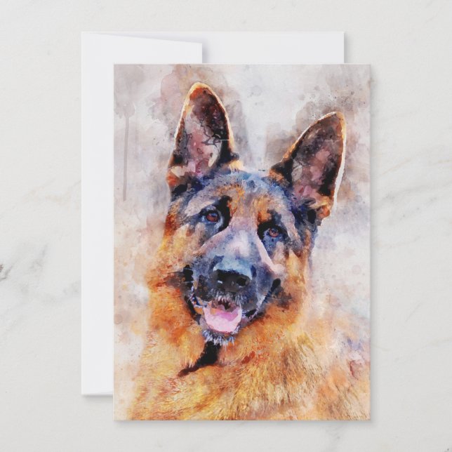 German Shepherd Dog Watercolor Portrait 01 Card (Front)