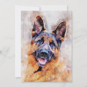 German Shepherd Dog Watercolor Portrait 01 Thank You Card