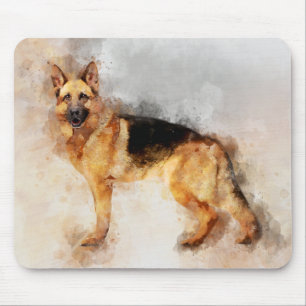 German Shepherd Dog Watercolor Portrait 02 Mouse Mat