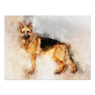 German Shepherd Dog Watercolor Portrait 02 Photo Print
