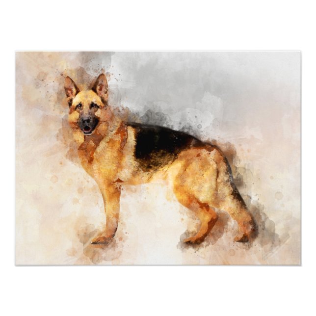 German Shepherd Dog Watercolor Portrait 02 Photo Print (Front)