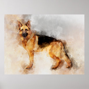 German Shepherd Dog Watercolor Portrait 02 Poster