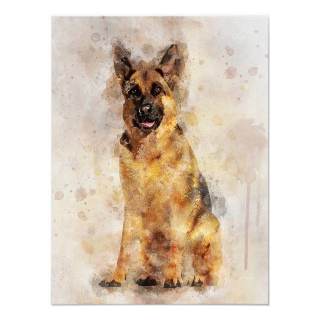German Shepherd Dog Watercolor Portrait 03 Photo Print (Front)