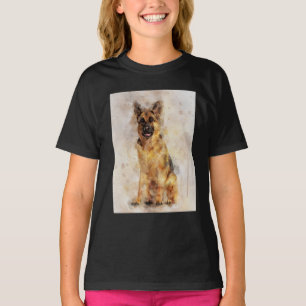 German Shepherd Dog Watercolor Portrait 03 T-Shirt