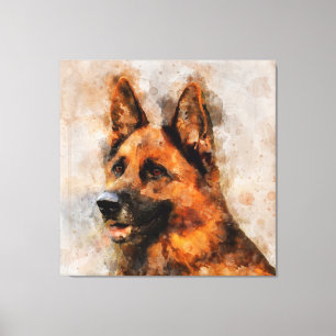 German Shepherd Dog Watercolor Portrait 04 Canvas Print