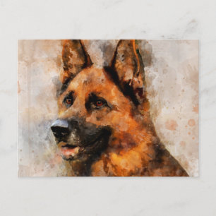 German Shepherd Dog Watercolor Portrait 04 Postcard