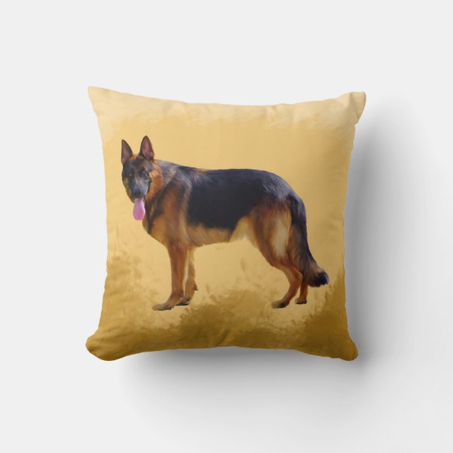 German Shepherd Dog Watercolor Portrait Cushion (Front)