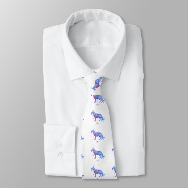German Shepherd Dog Watercolor Tie (Tied)