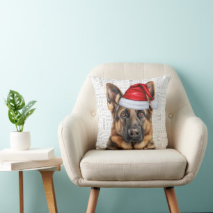 German Shepherd Dog Watercolor Woof Christmas Cushion