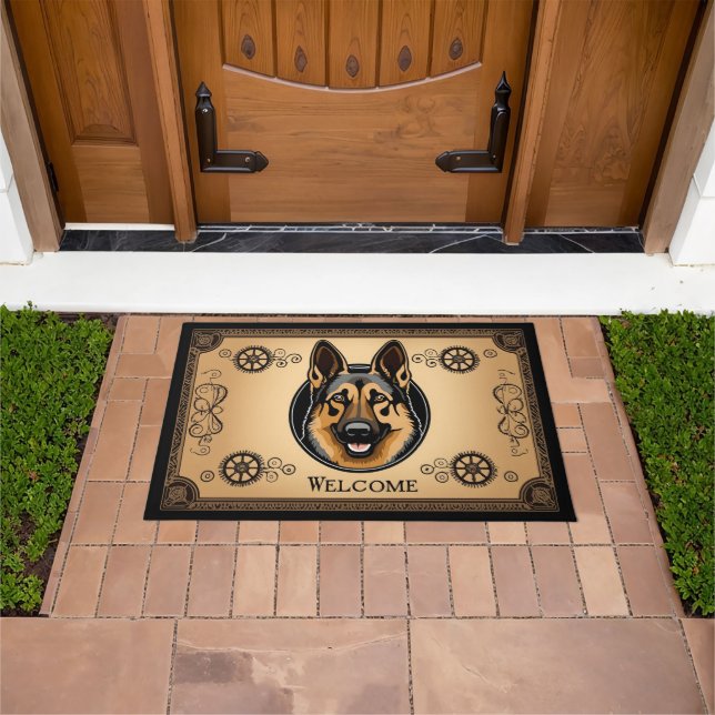 German Shepherd Dog Welcome Surrealist Steampunk Doormat (Outdoor)