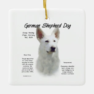 German Shepherd Dog (wht) History Design Ceramic Ornament