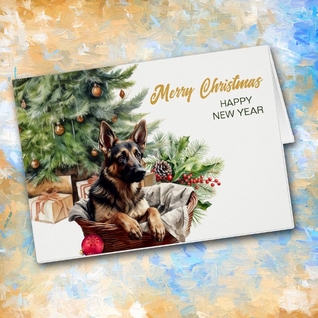 German Shepherd Dog Wicker Basket Christmas Card (Creator Uploaded)