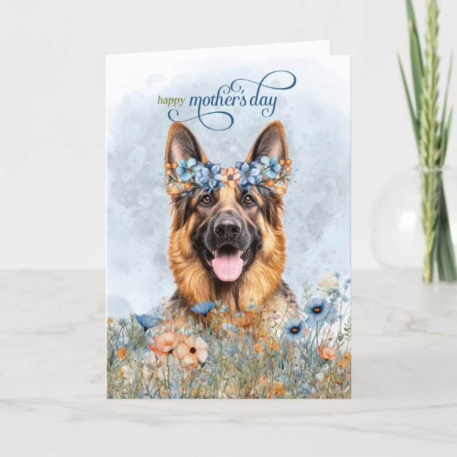 German Shepherd Dog Wildflowers Mother's Day Holiday Card (Front)