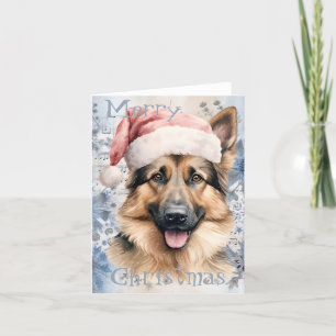 German Shepherd Dog Winter Christmas Watercolor Holiday Card